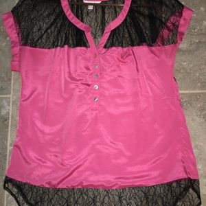 Pink Blouse with lace detail on sleeves and bottom